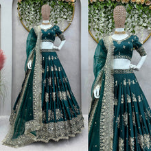 Load image into Gallery viewer, Rama Color Silk Thread Sequence Embroidered Lehenga Choli
