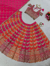 Load image into Gallery viewer, Designer Pink Orange Color Georgette Sequence Work Wedding Wear Lehenga
