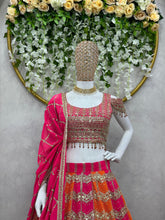 Load image into Gallery viewer, Designer Pink Orange Color Georgette Sequence Work Wedding Wear Lehenga
