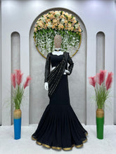 Load image into Gallery viewer, Stylish Faux Georgette Pure Black Semi Stitched Lehenga Saree
