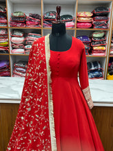Load image into Gallery viewer, Red Color Faux Georgette Full Stitched Gown with Full Work Dupatta
