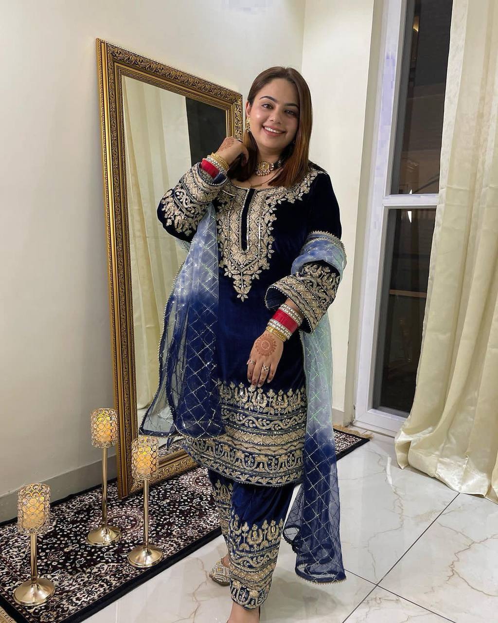 Punjabi Viscose Velvet Full Stitched Embroidered Work Designer Salwar Suit