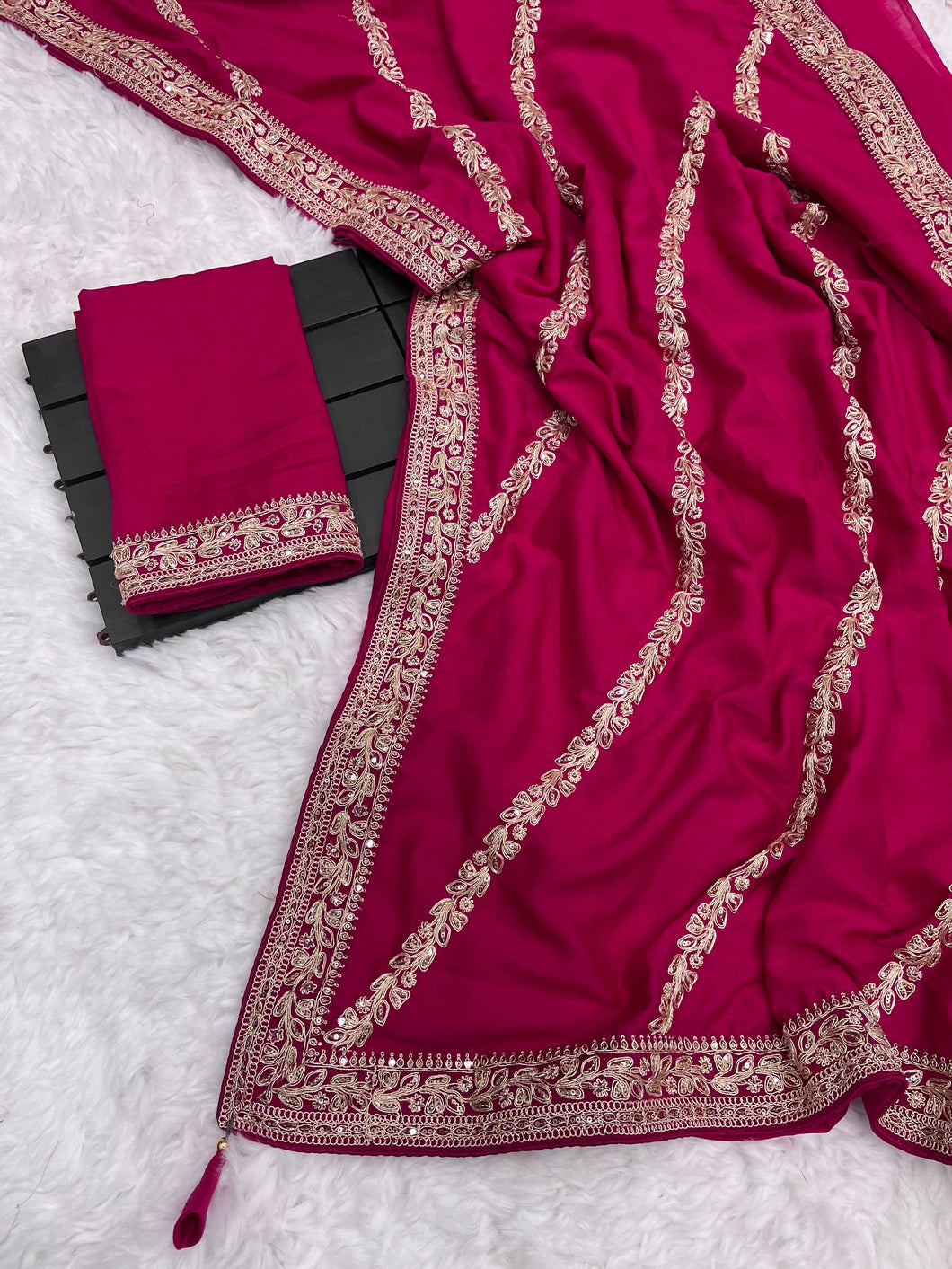 Wedding Wear Vichitra Silk Coding Work Border Saree in Many Colors