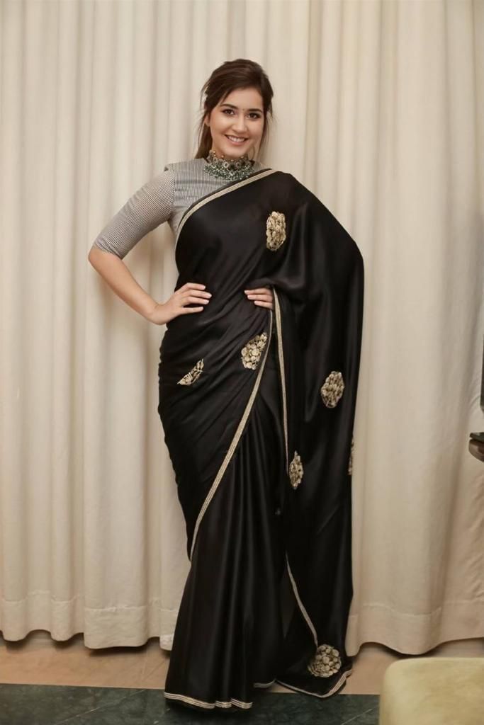 Black Satin Silk Embroidered Wedding Wear Saree