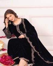 Load image into Gallery viewer, Black Velvet Embroidered Full Stitched Salwar Suit For Women
