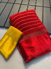 Load image into Gallery viewer, Soft Georgette Satin Border Jari Weaving Pattern Saree
