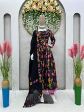Load image into Gallery viewer, Black Color Chinon Silk Printed Ready to Wear Gown For Girls
