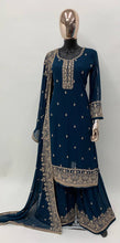 Load image into Gallery viewer, Designer Blue Jari Embroidered Full Stitched Sharara Suit
