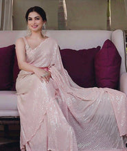 Load image into Gallery viewer, Peach Georgette Sequence Work Bollywood Style Saree
