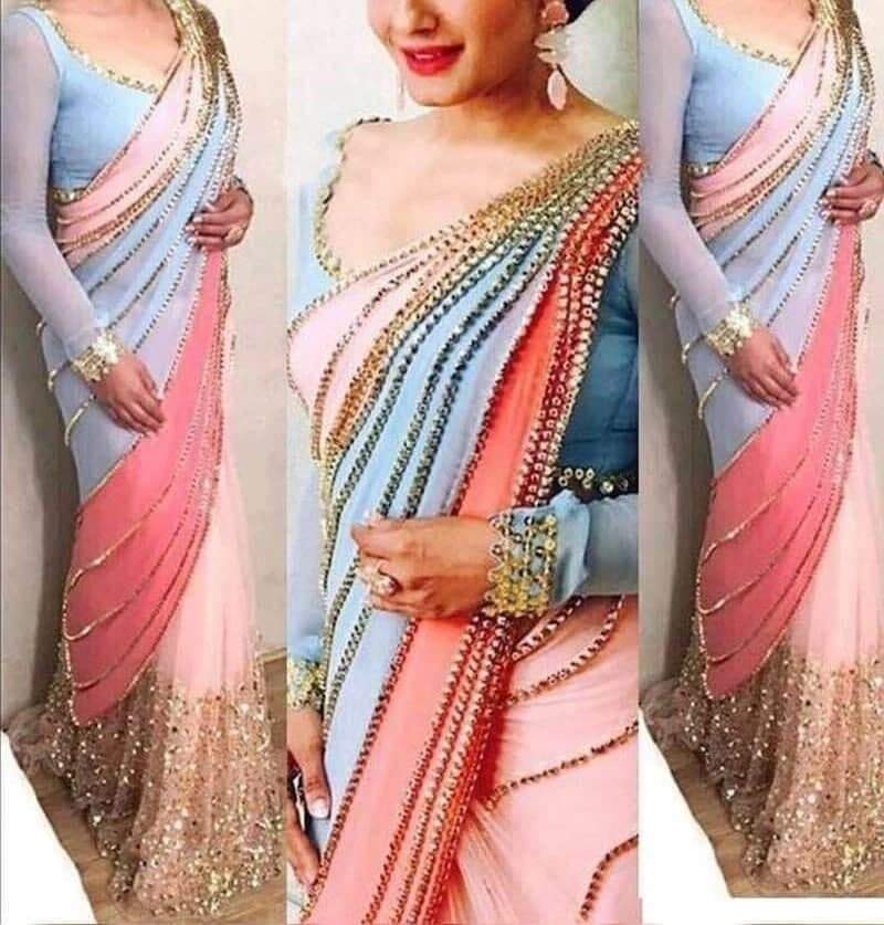 Looking Good Sky Blue Color Designer Georgette Sequence Embroidered Work Saree Blouse Online