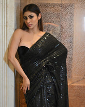 Load image into Gallery viewer, Outstanding Black Georgette Full Sequence Work Saree

