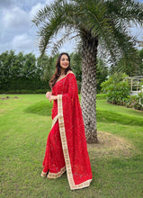 Load image into Gallery viewer, Red Color Heavy Embroidered Work Designer Saree For Wedding Wear
