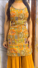 Load image into Gallery viewer, Yellow Color Georgette Print and Handwork Sharara Suit

