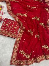 Load image into Gallery viewer, Red Georgette Jari Embroidered Saree Blouse
