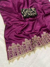 Load image into Gallery viewer, Wine Color Smooth Satin Silk Handwork Designer Saree

