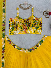 Load image into Gallery viewer, Haldi Function Tuby Silk Embroidered Semi Stitched Lehenga Choli
