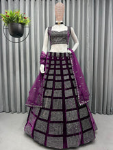 Load image into Gallery viewer, Wedding Wear Velvet Sequence &amp; Jari Work Semi Stitch Lehenga Choli
