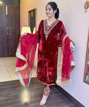 Load image into Gallery viewer, Wedding Wear Velvet Embroidered Fully Stitched Salwar Suit
