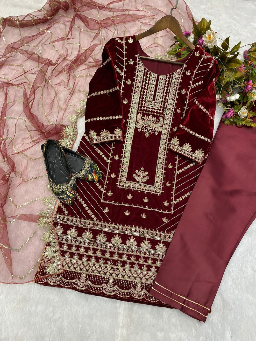 Party Wear Velvet Heavy Embroidered Ready to Wear Salwar Suit