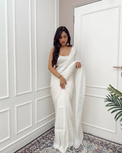 Load image into Gallery viewer, White Tuby Silk Plain Saree with Work Blouse
